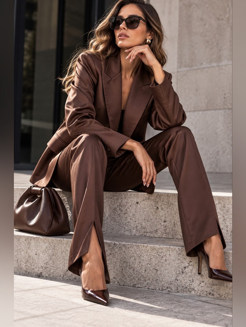 The Lulù Elegant Brown Women's Pantsuit Blazer & Pants Set
